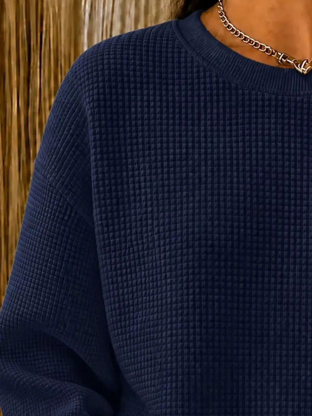 Full Size Waffle Knit Crewneck Sweatshirt Plus Size
