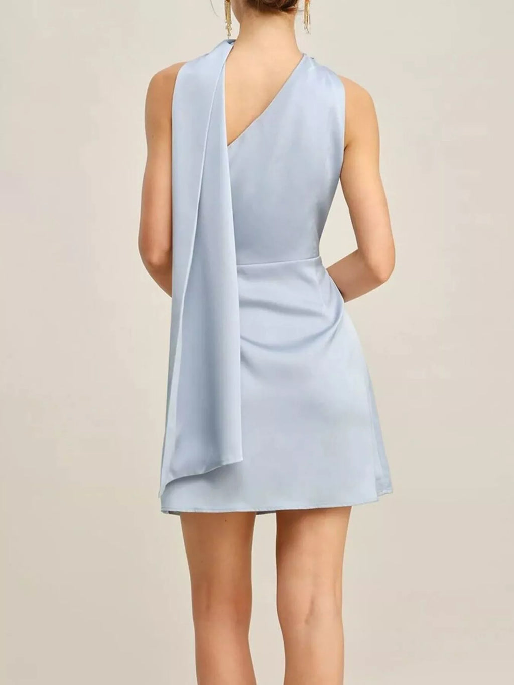 Satin One-Shoulder Mini Dress with Draped Detail