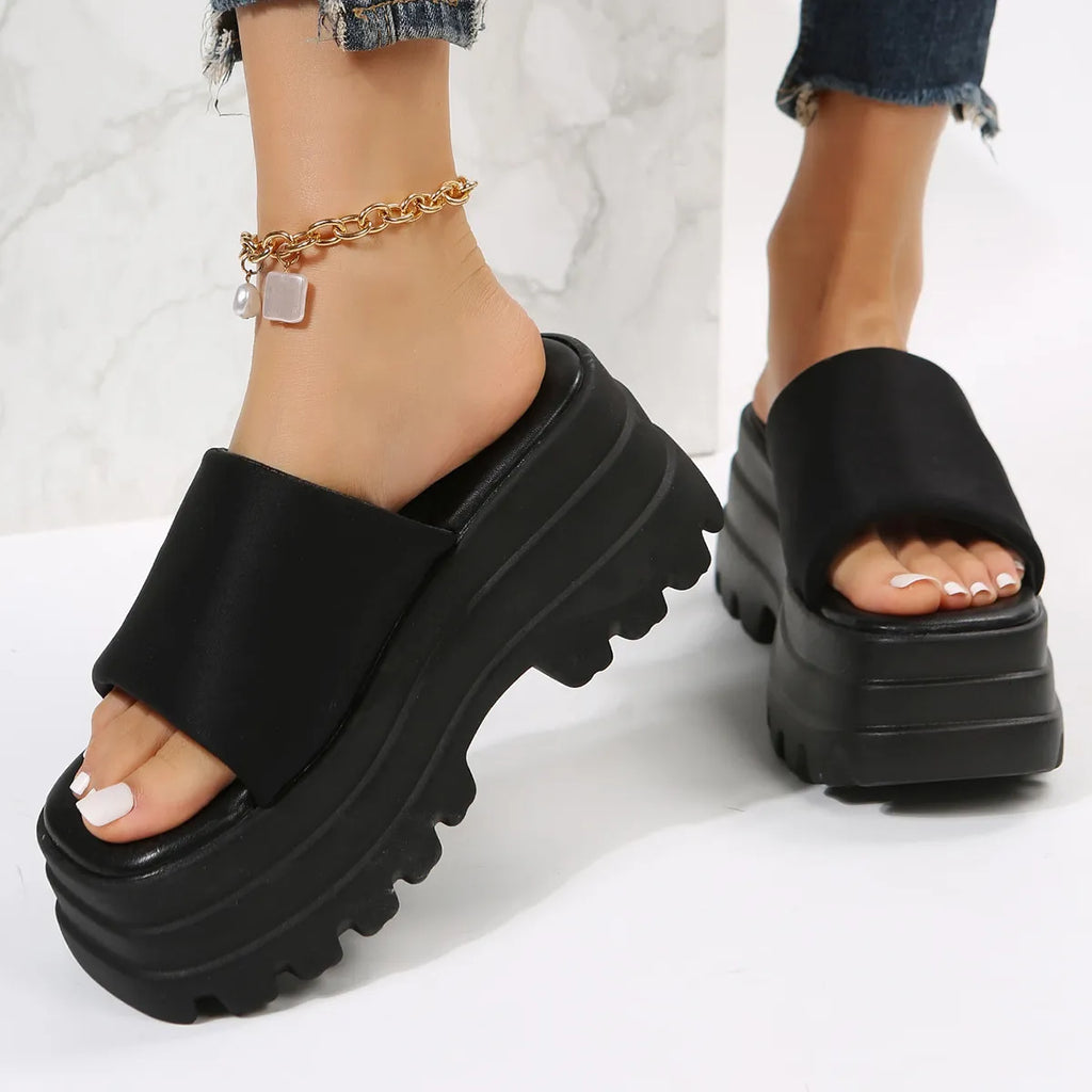 Open Toe Platform Slide Sandals