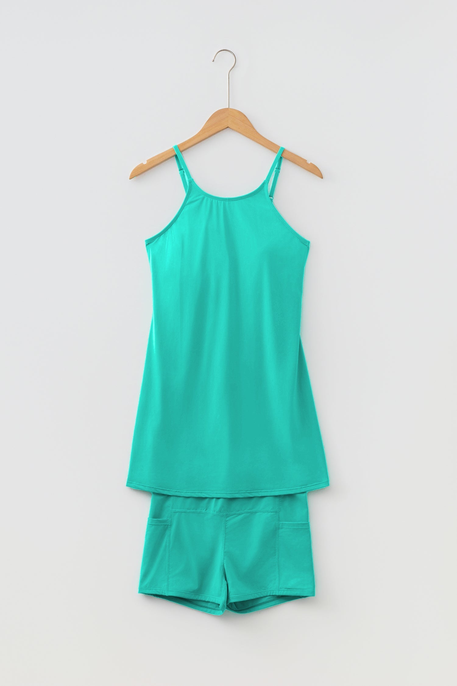 Bright Pink Solid Color Tunic Tank Dress Athletic Shorts Two Piece Set