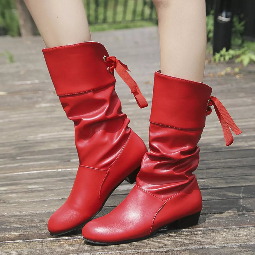 Round Toe Block Heels Boots