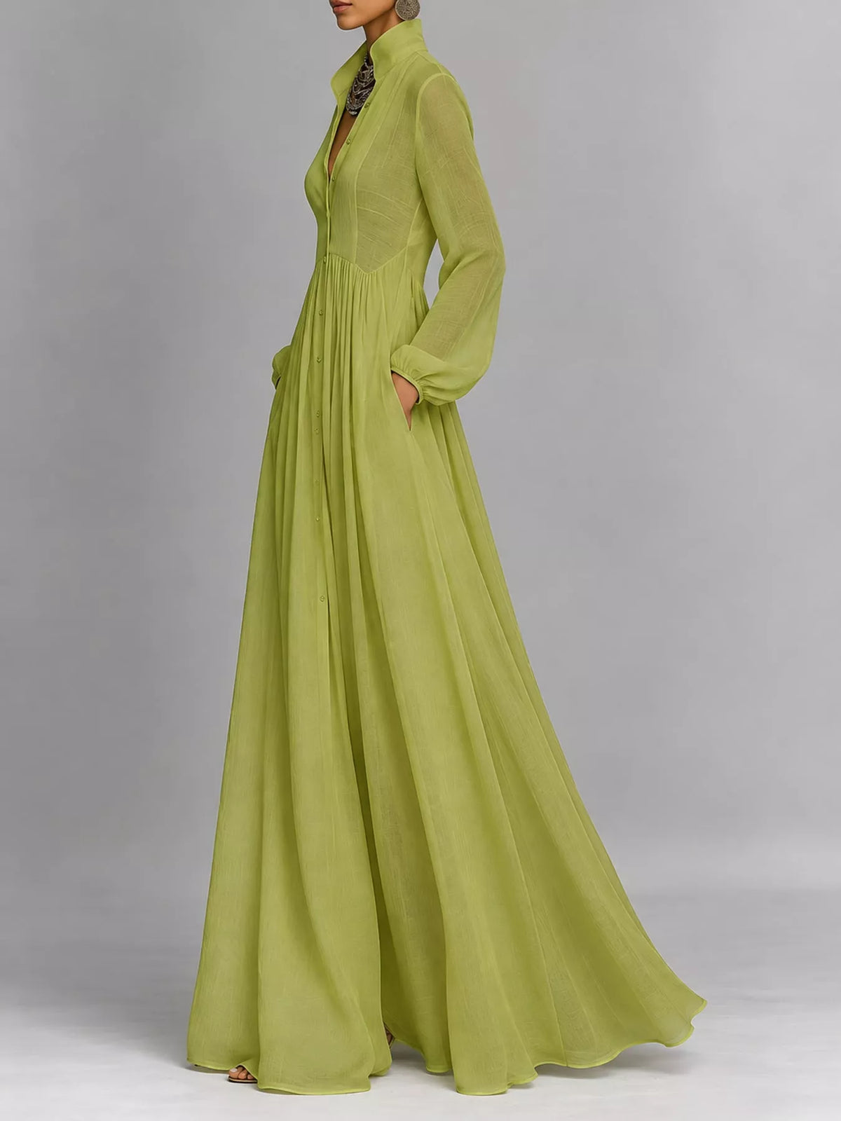 Full Size Long-Sleeve Button Front Maxi Dress Plus Size