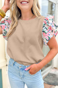 Parchment Abstract Print Tiered Ruffled Sleeve Textured Knit Top