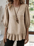 Casual Puff Sleeve Ruffle Hem Blouse