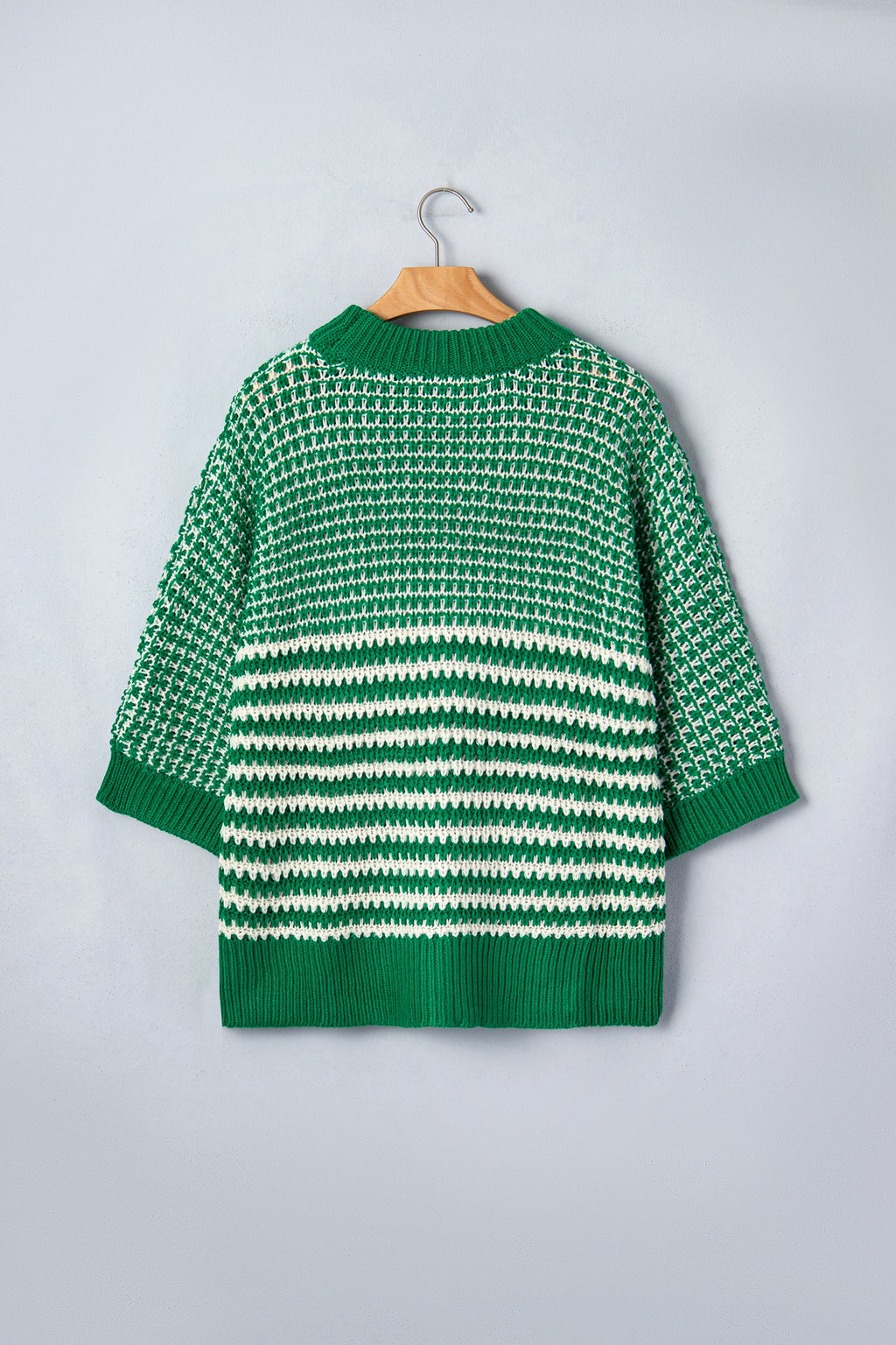 Green Stripe 3/4 Draped Sleeve Slouchy Sweater