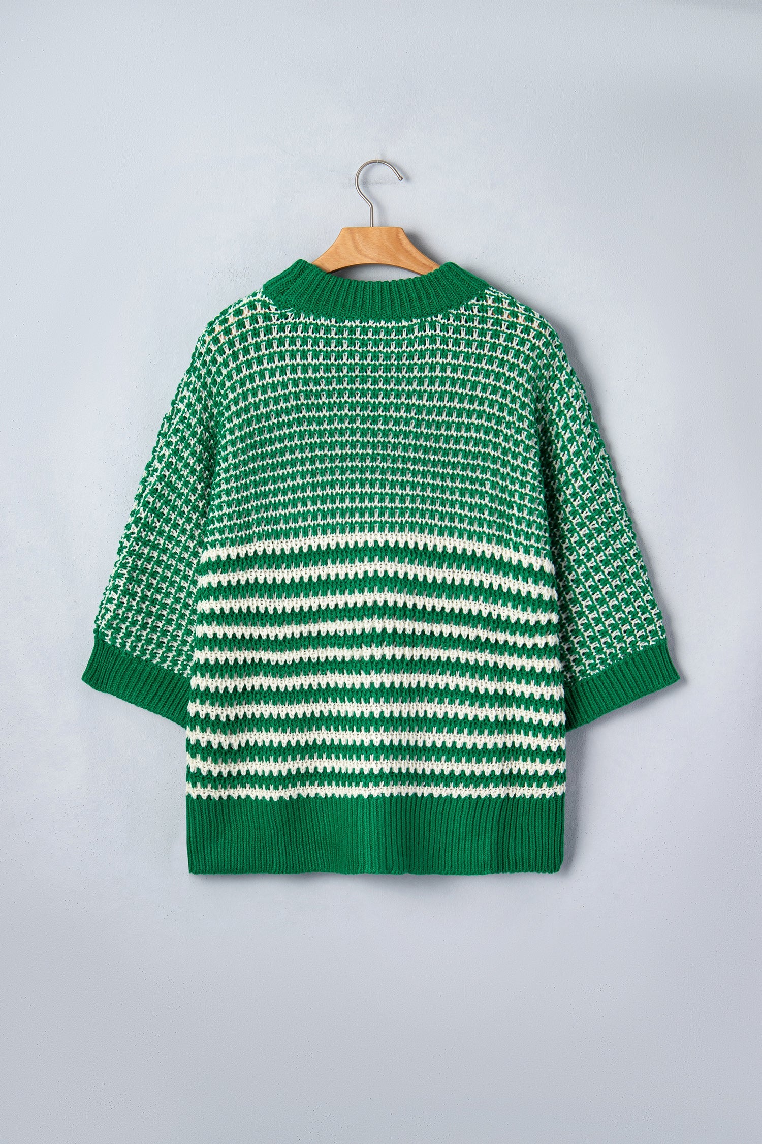 Green Stripe 3/4 Draped Sleeve Slouchy Sweater