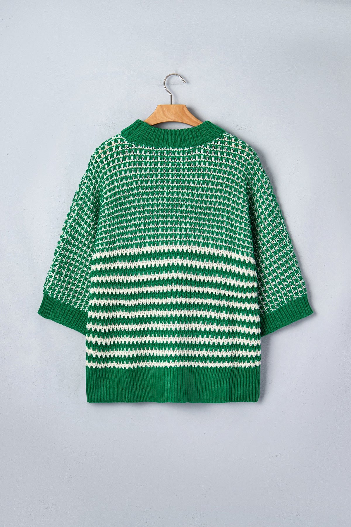 Stripe Draped 3/4 Sleeve Slouchy Sweater