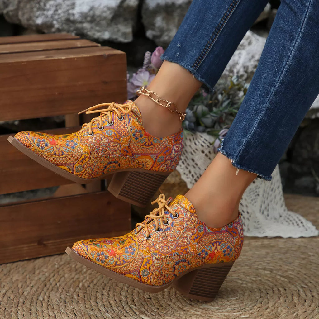 Point Toe Block Heels Ankle Boots