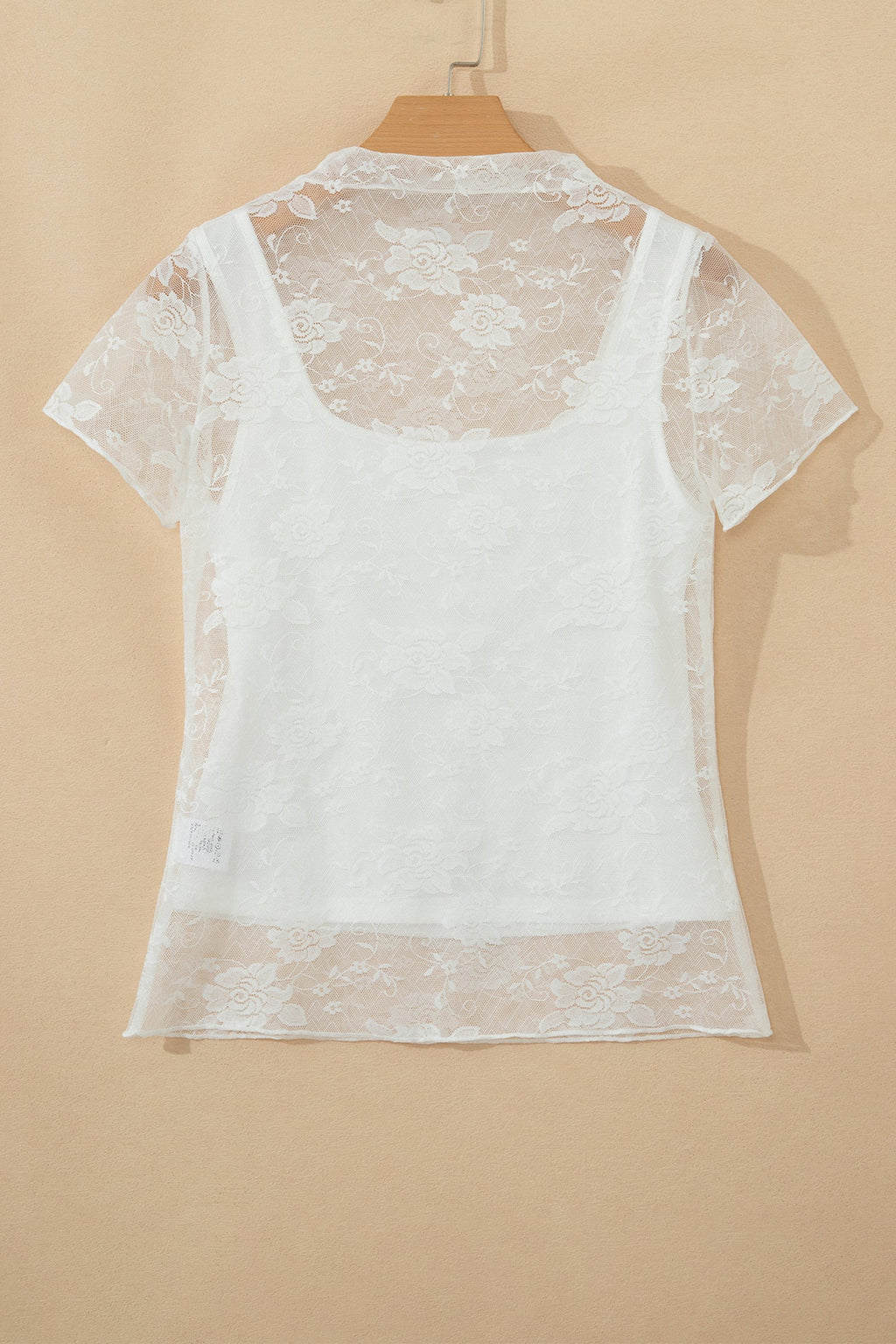 White Sheer Lace Round Neck T Shirt