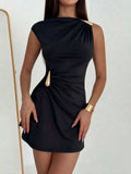 Ruched Asymmetrical Sleeveless Mini Dress