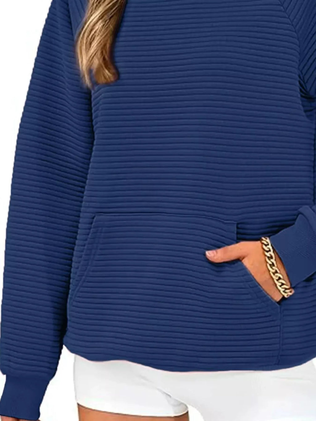 Texture Kangaroo Pocket Raglan Sleeve Hoodie