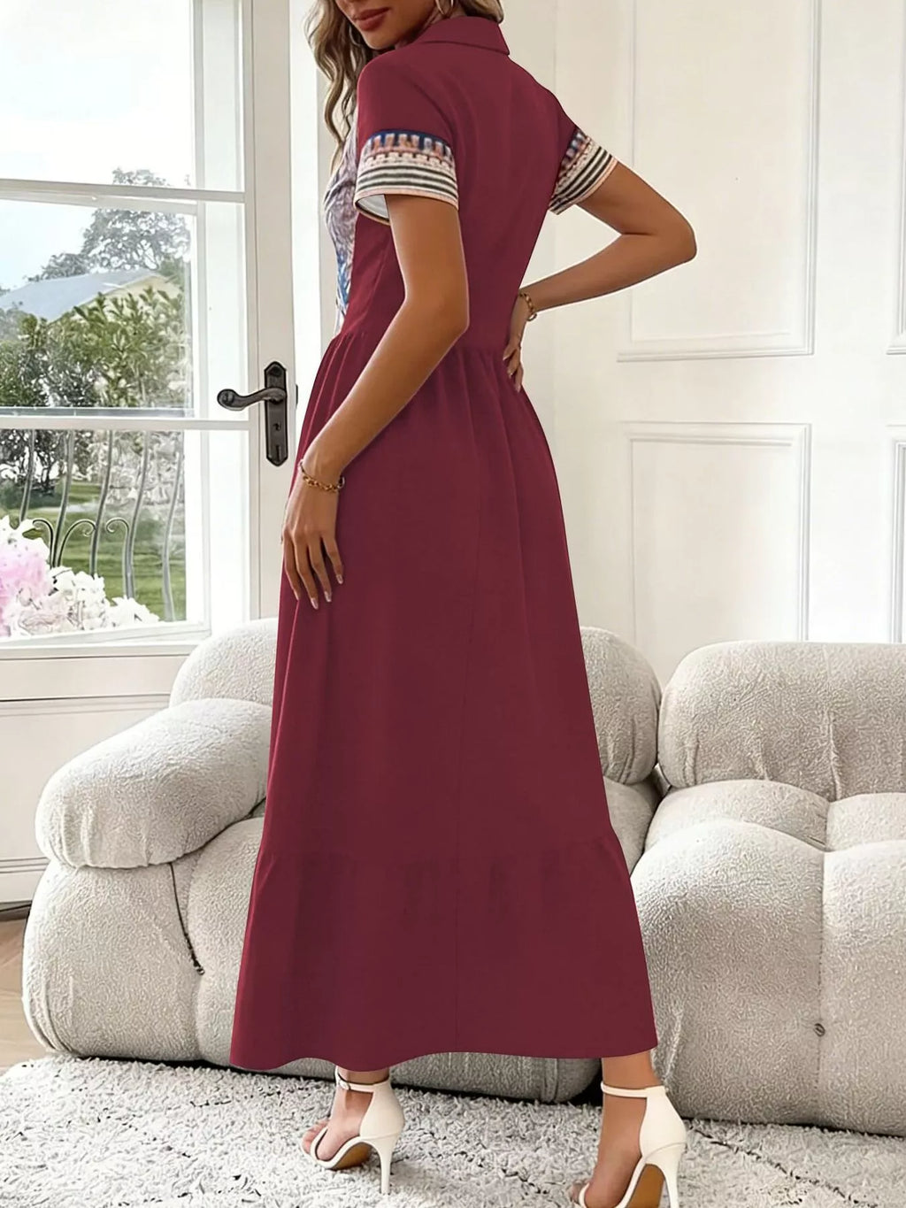 Printed Button-Front Maxi Dress