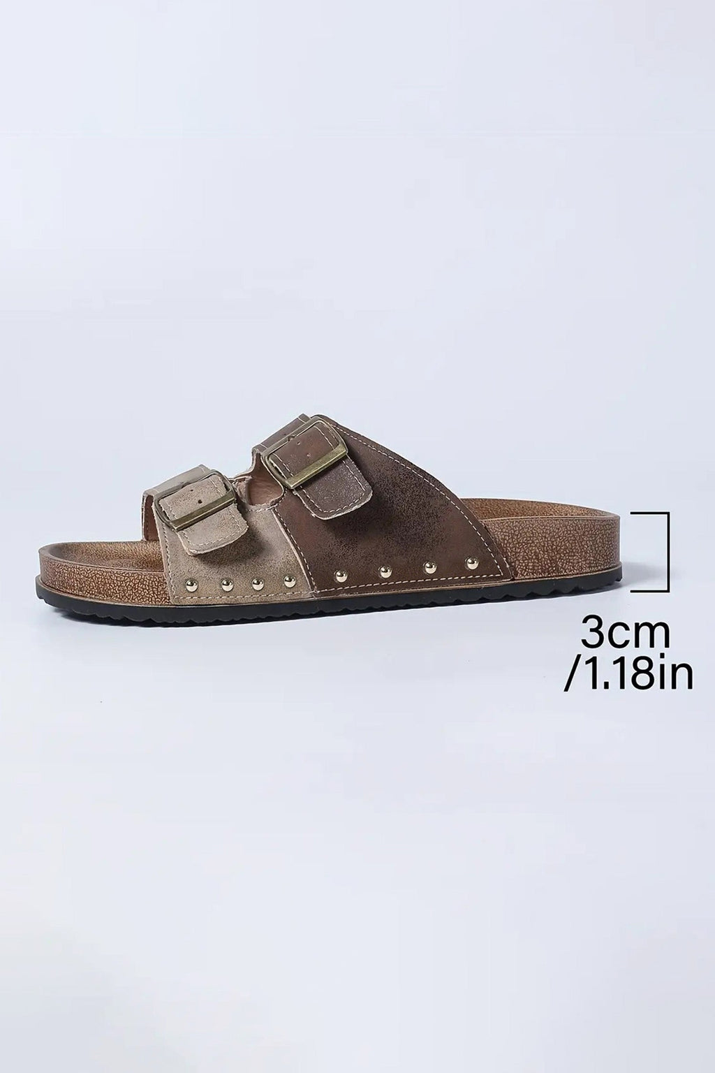 Coffee Leopard Two-tone Retro Buckle Straps Hollowed Faux Suede Slippers