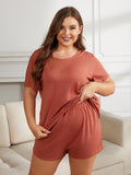 Round Neck Short Sleeve Two-Piece Loungewear Set with Shorts