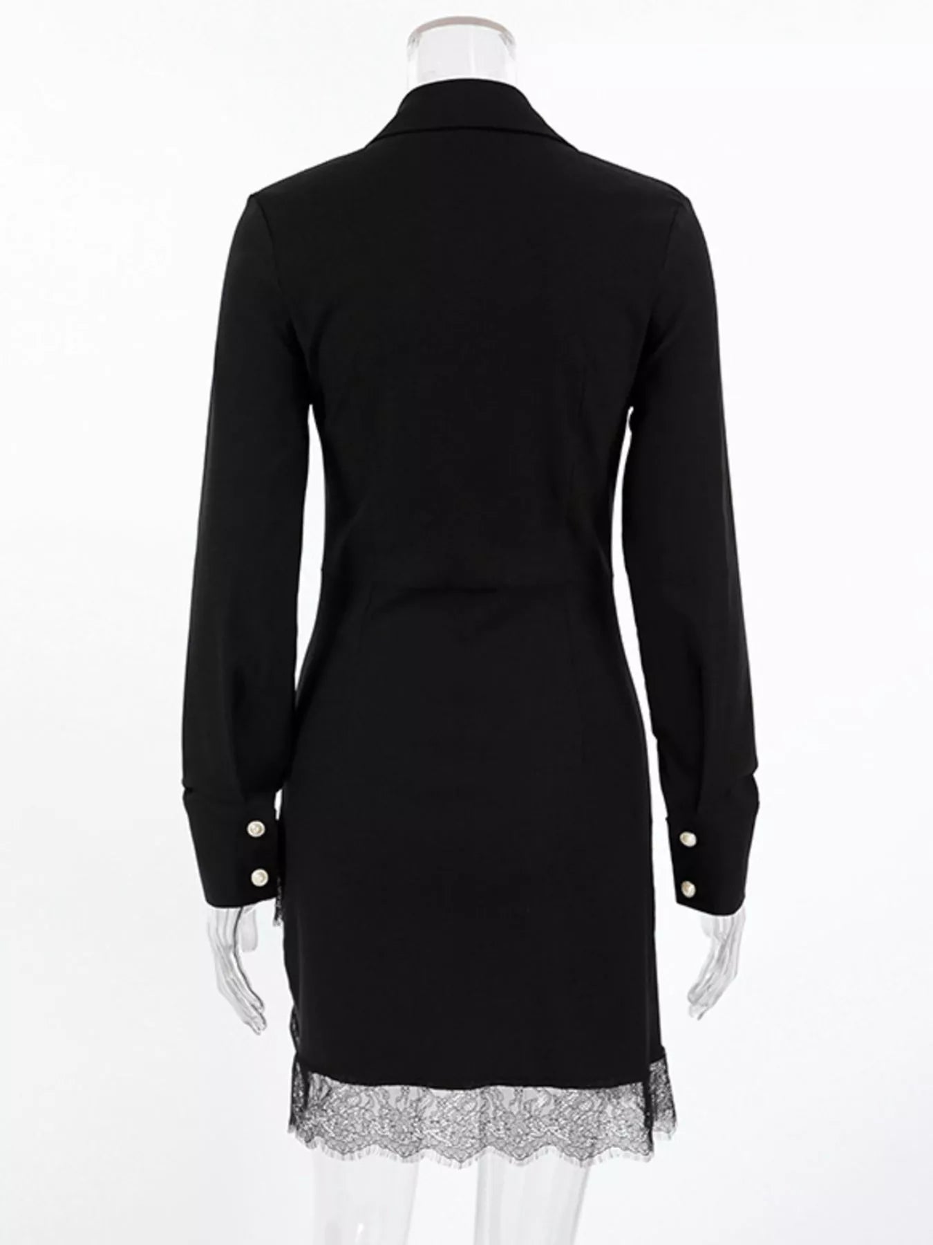 Long-Sleeve Shirt Dress with Lace Hem