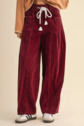 Racing Red Elastic Waist Drawstring Corduroy Casual Pants