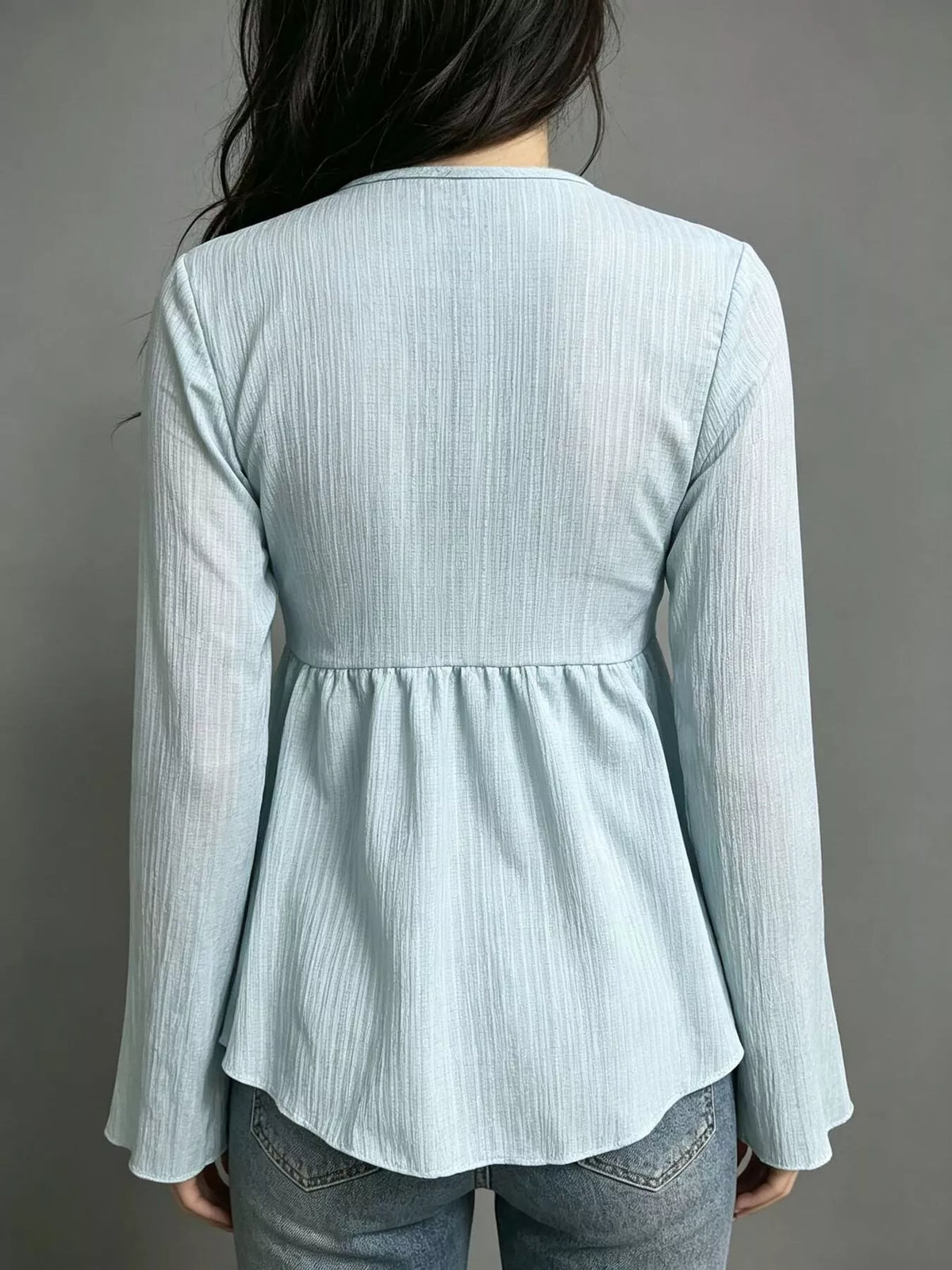 Tie-Front Flare Sleeve Blouse
