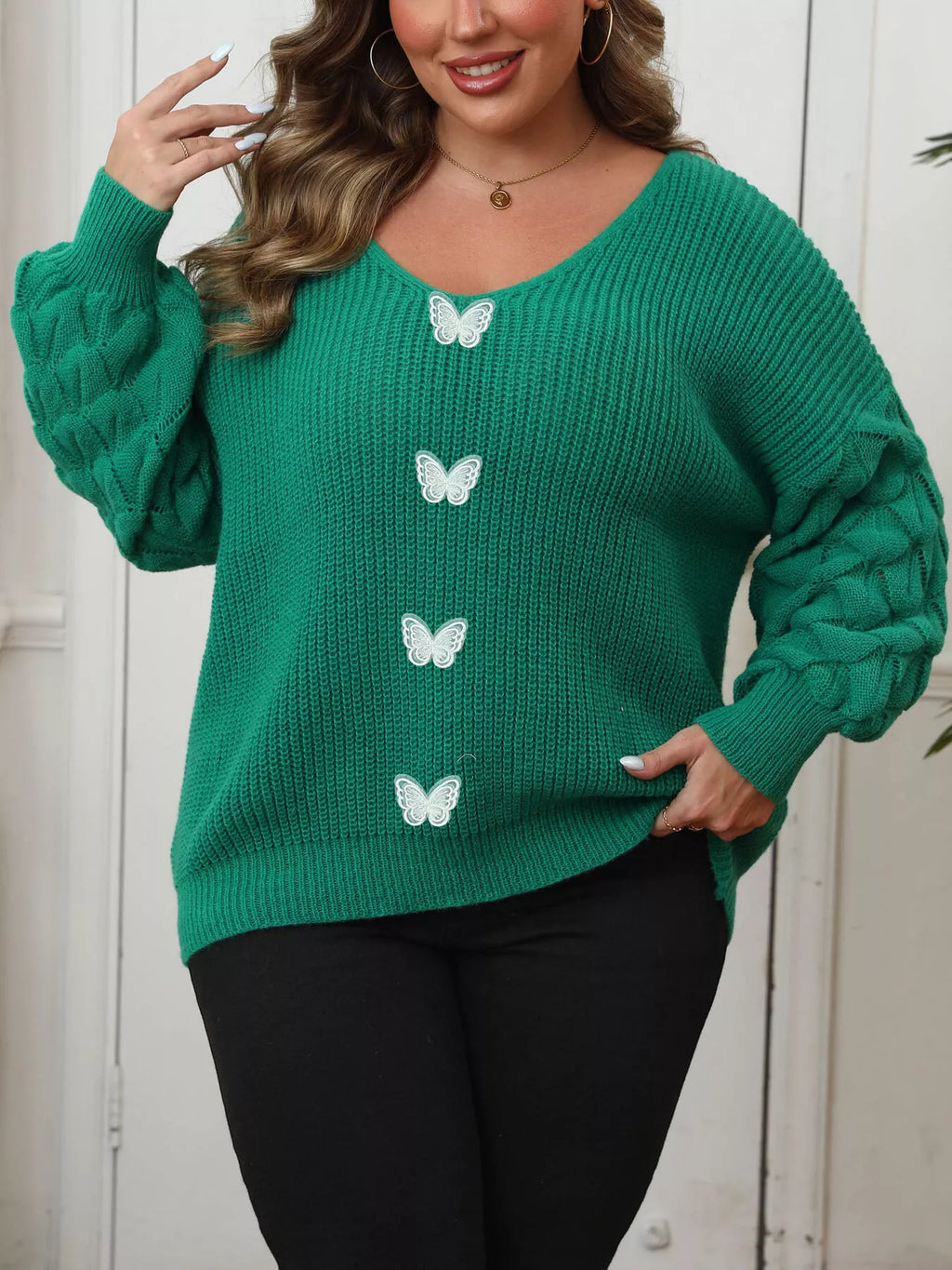 Plus Size Butterfly Dropped Shoulder Sweater