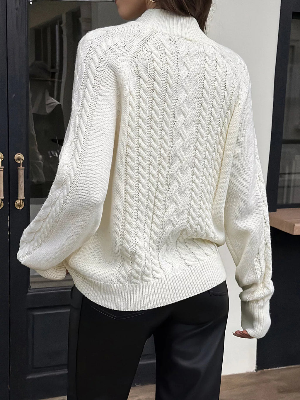 Mock Neck Cable-Knit Sweater