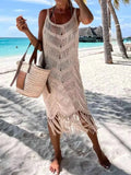 Fringe Scoop Neck Sheer Beach Cover-Up with Macrame Trim