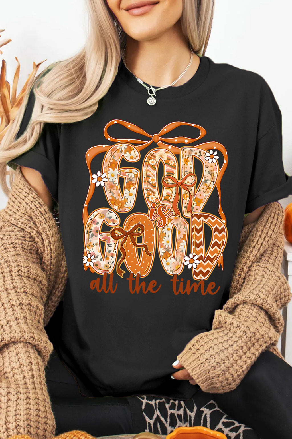 Black GOD IS GOOD Thanksgiving Theme Print Custom Graphic Tee