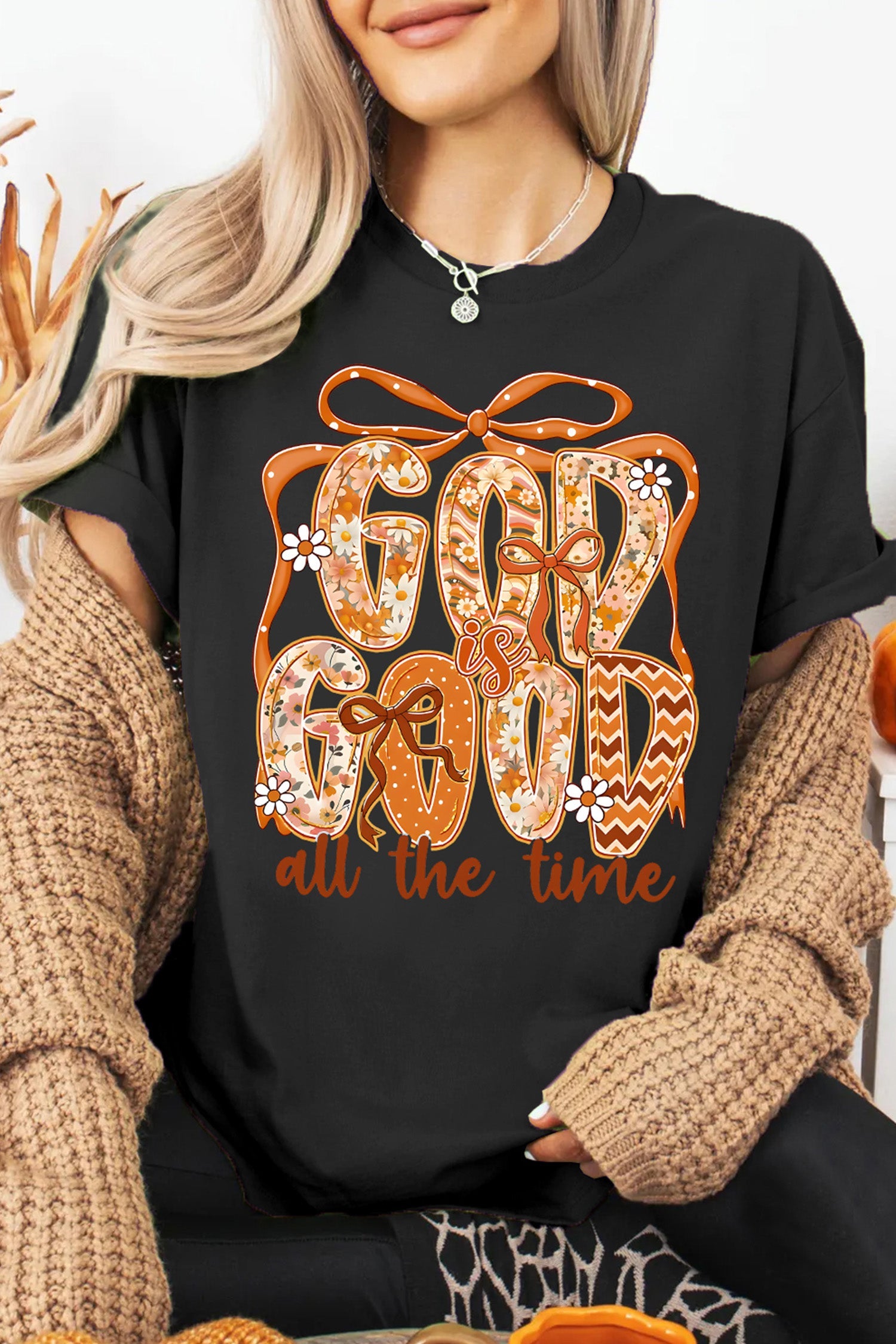 Black GOD IS GOOD Thanksgiving Theme Print Custom Graphic Tee