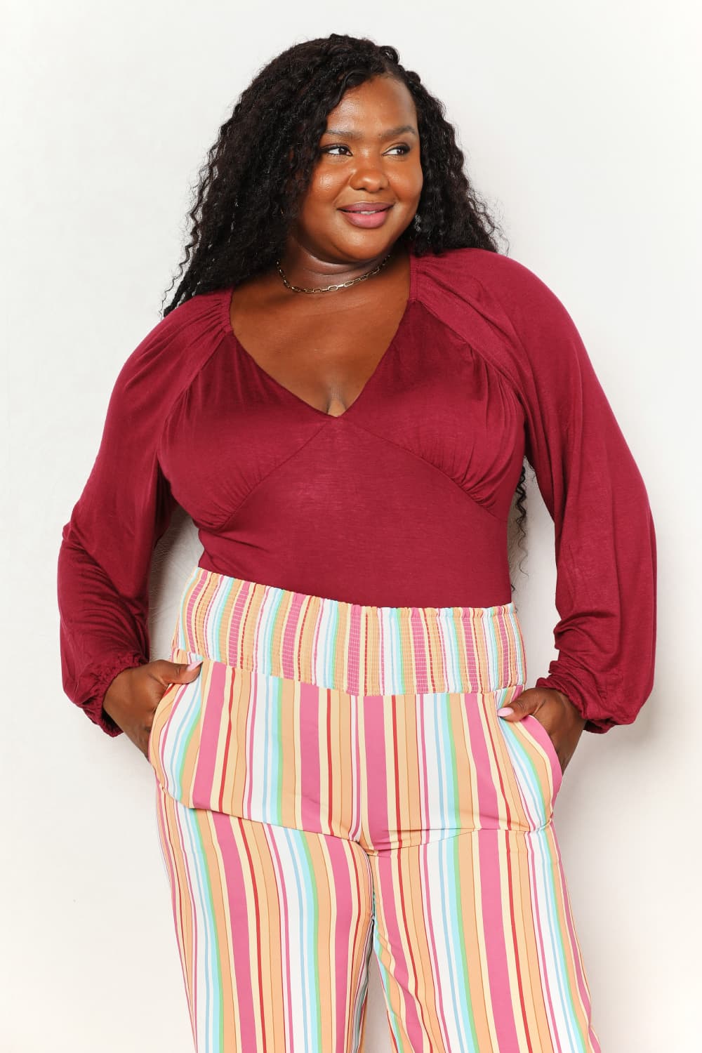 V-Neck Bodysuit with Poet Sleeves