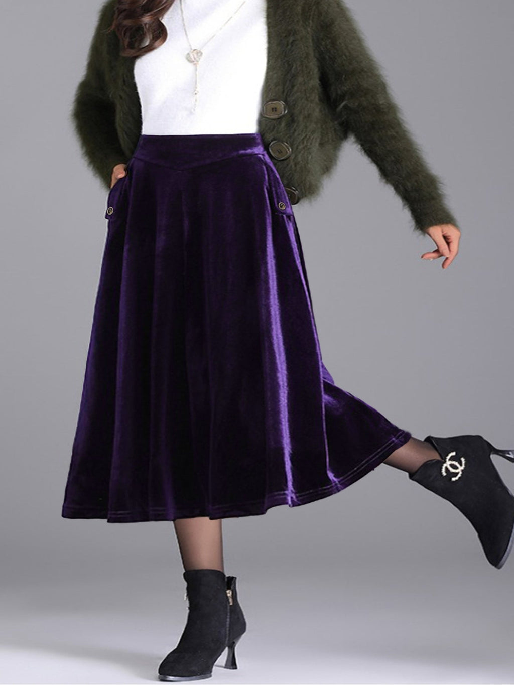 Elegant Velvet A-Line Midi Skirt