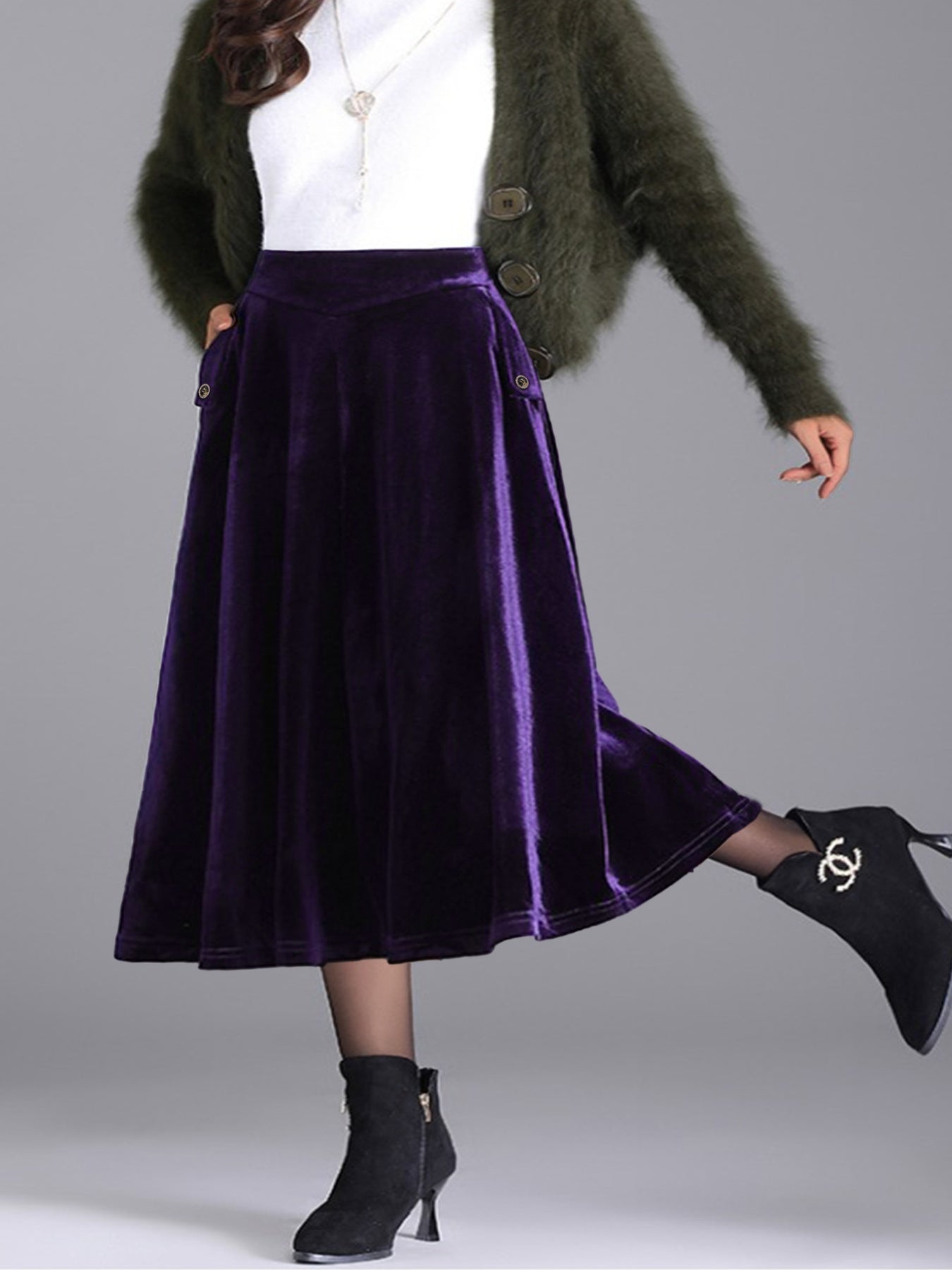Elegant Velvet A-Line Midi Skirt