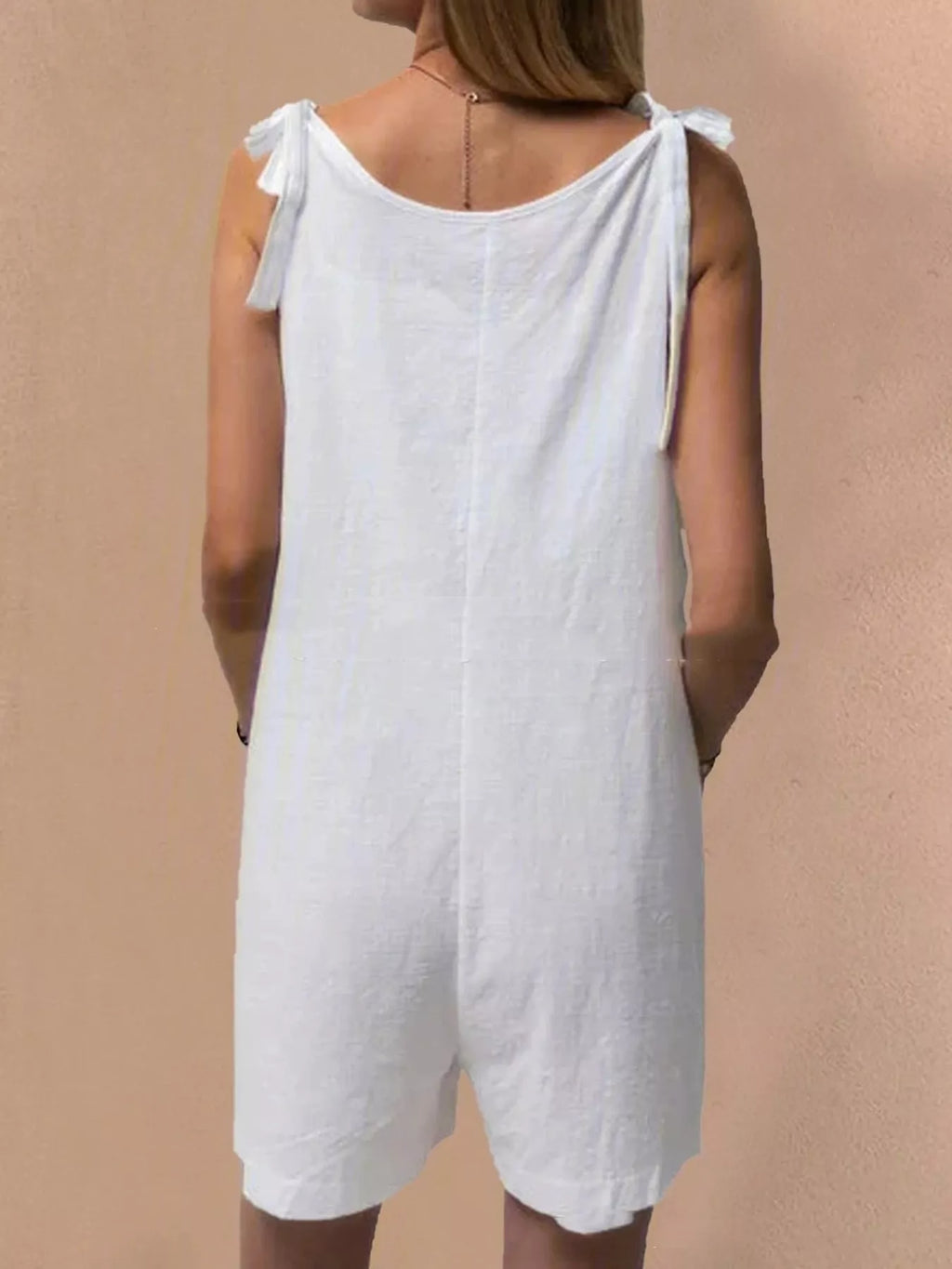 Full Size Tie-Shoulder Romper with Pockets Plus Size
