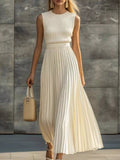 Ribbed Sleeveless Pleated Maxi Dress