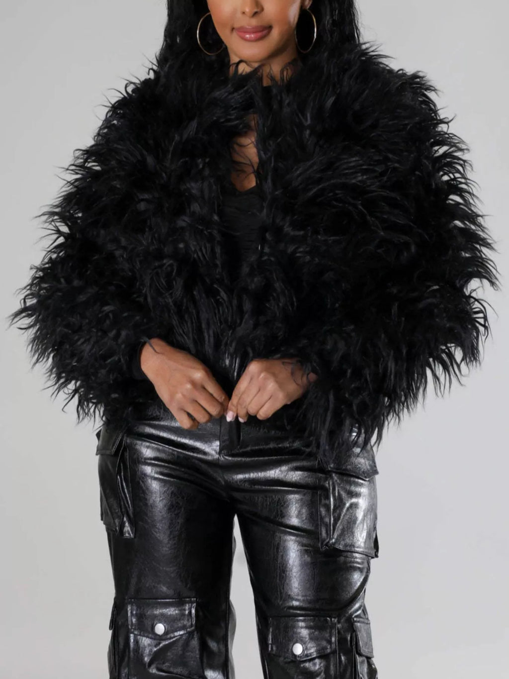 Faux Fur Open Front Cropped Outerwear