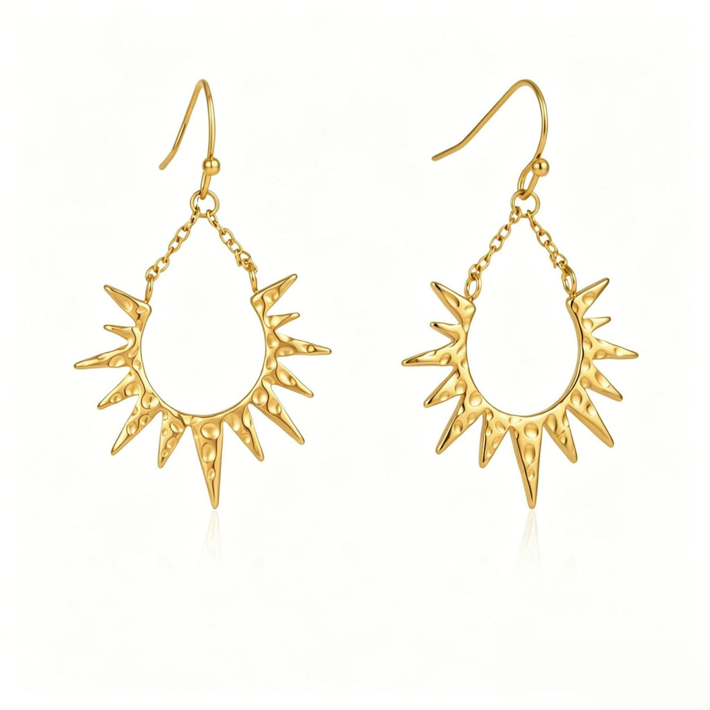 Stainless Steel Hammered-Surface Sun Tassel Earrings