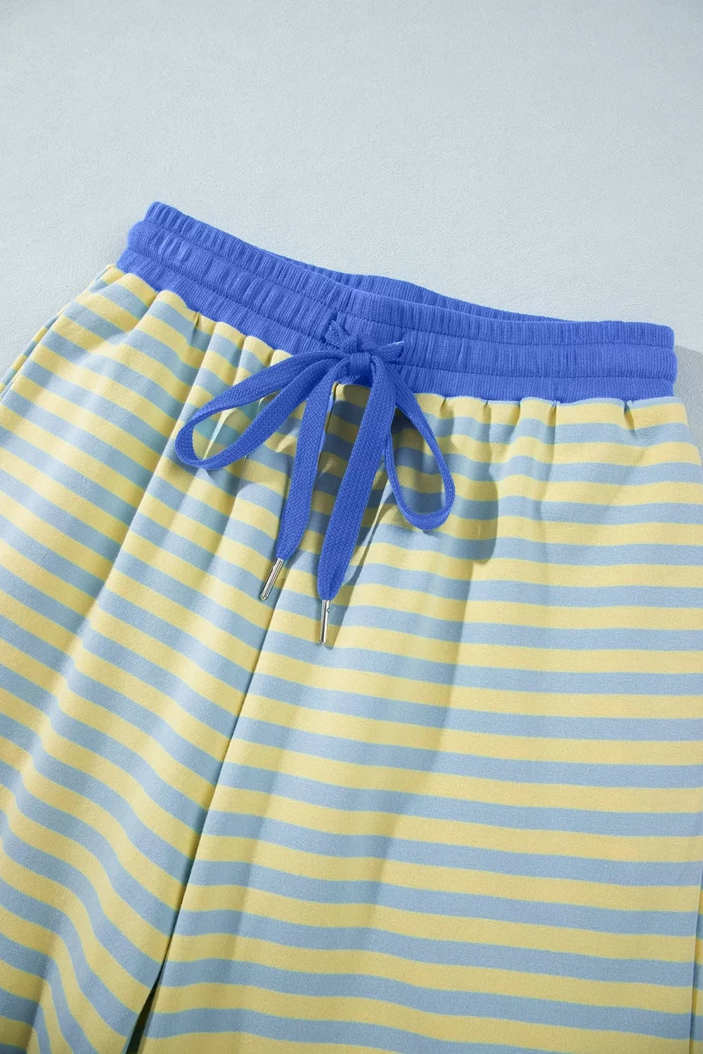 Stripe Colorblock Trim Crew Neck Loose Tee Drawstring Elastic Waist 2pcs Pant Set