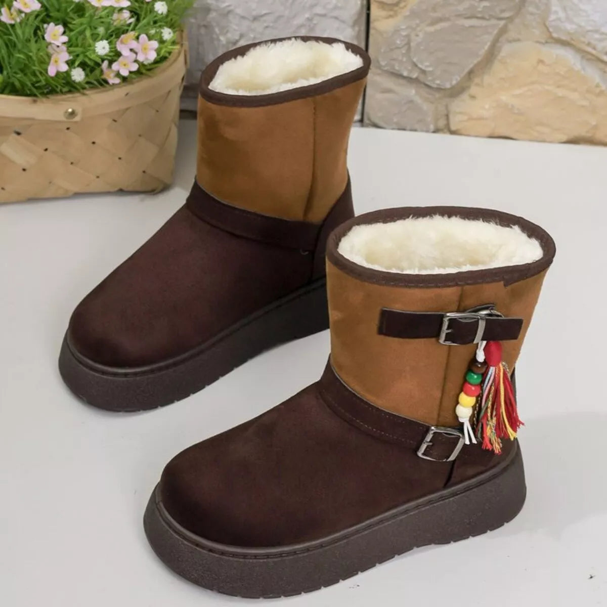 Bohemian Style Ankle Boots with Tassel Decor