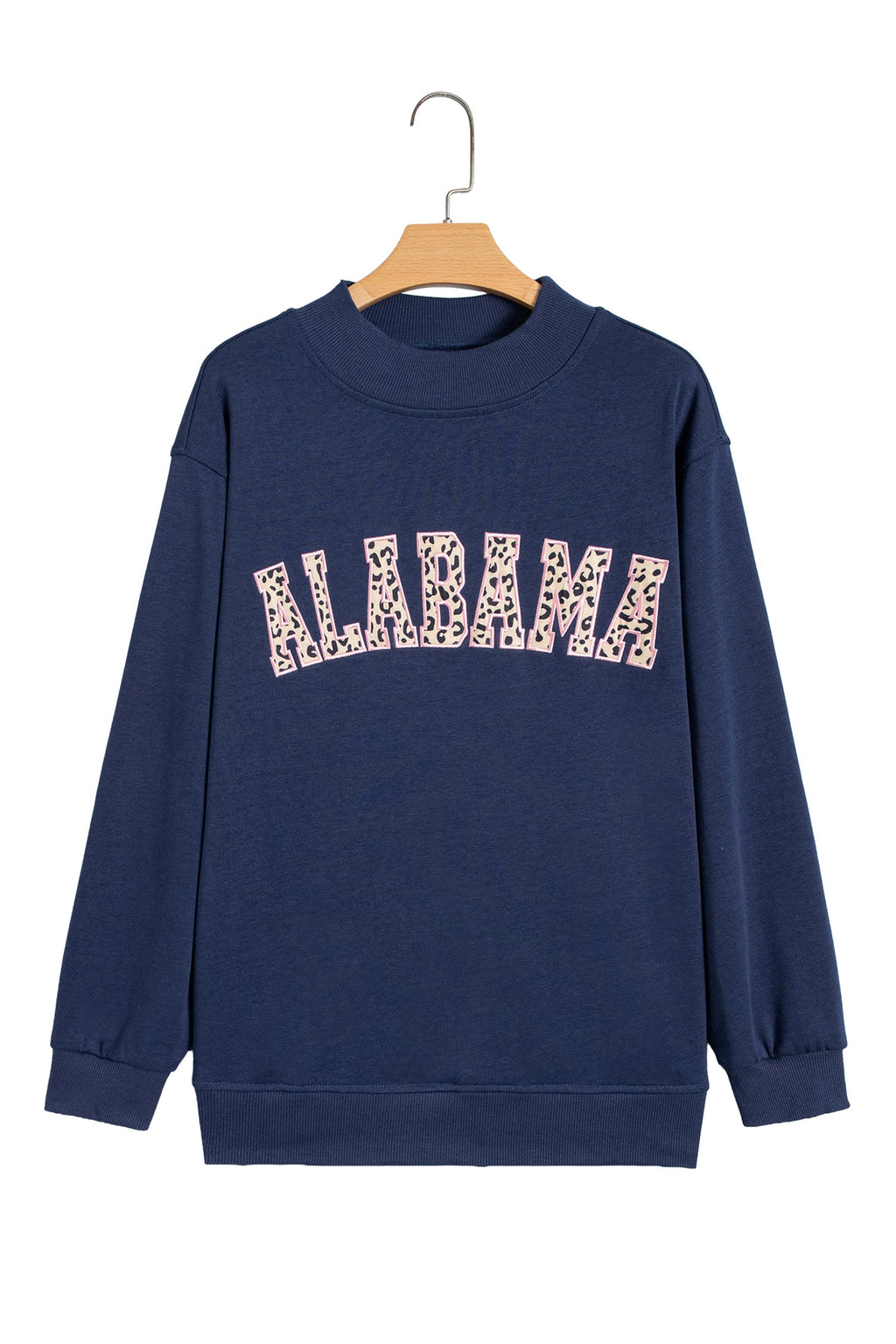 Dirty blue Embroidered Leopard Alabama High Neck Long Sleeve Tunic Sweatshirt