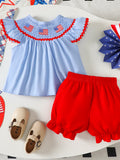 Children's American Flag Smocked Top and Shorts Set