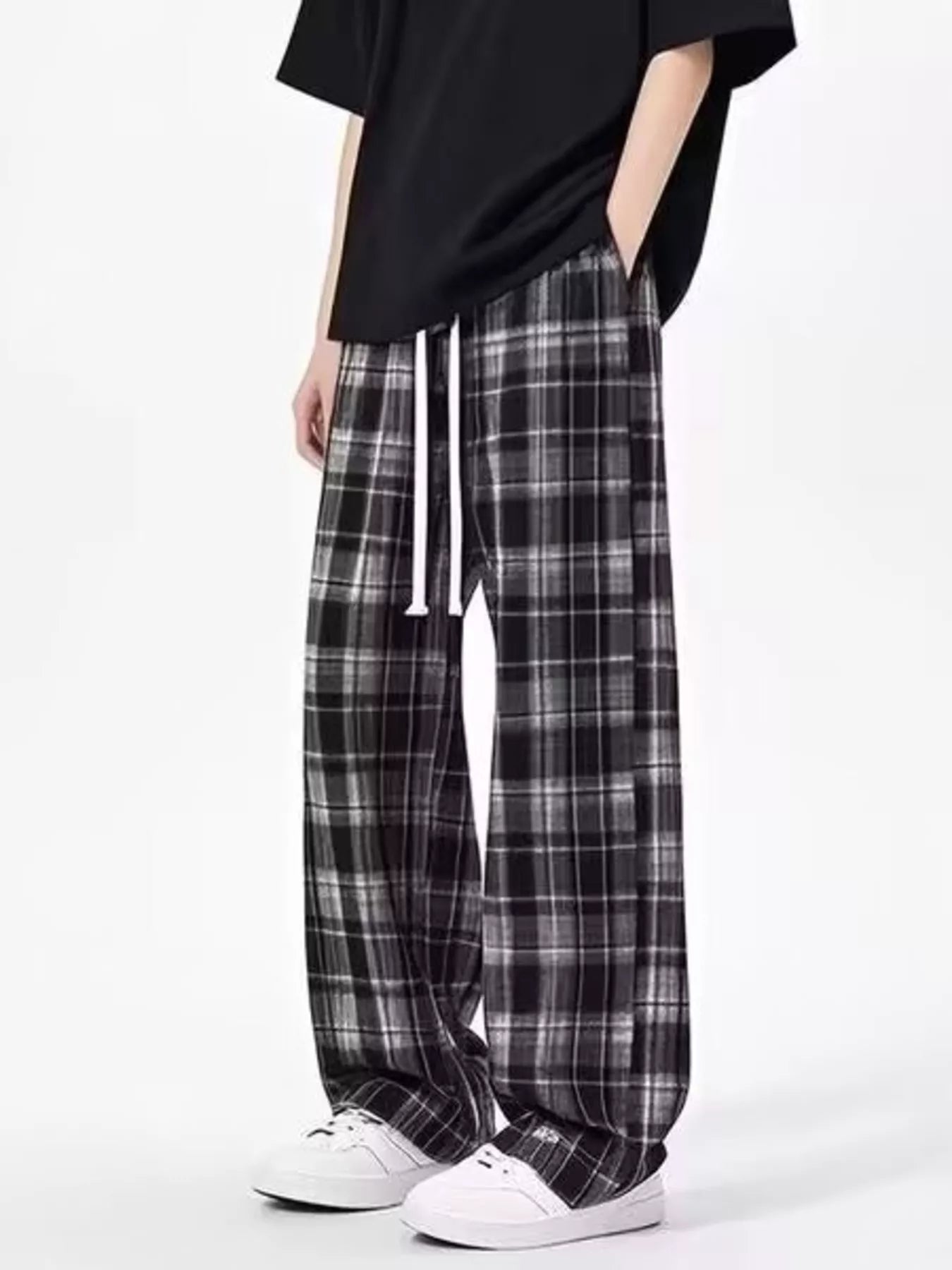 Men's Plus Size Plaid Drawstring Loose Fit Pants