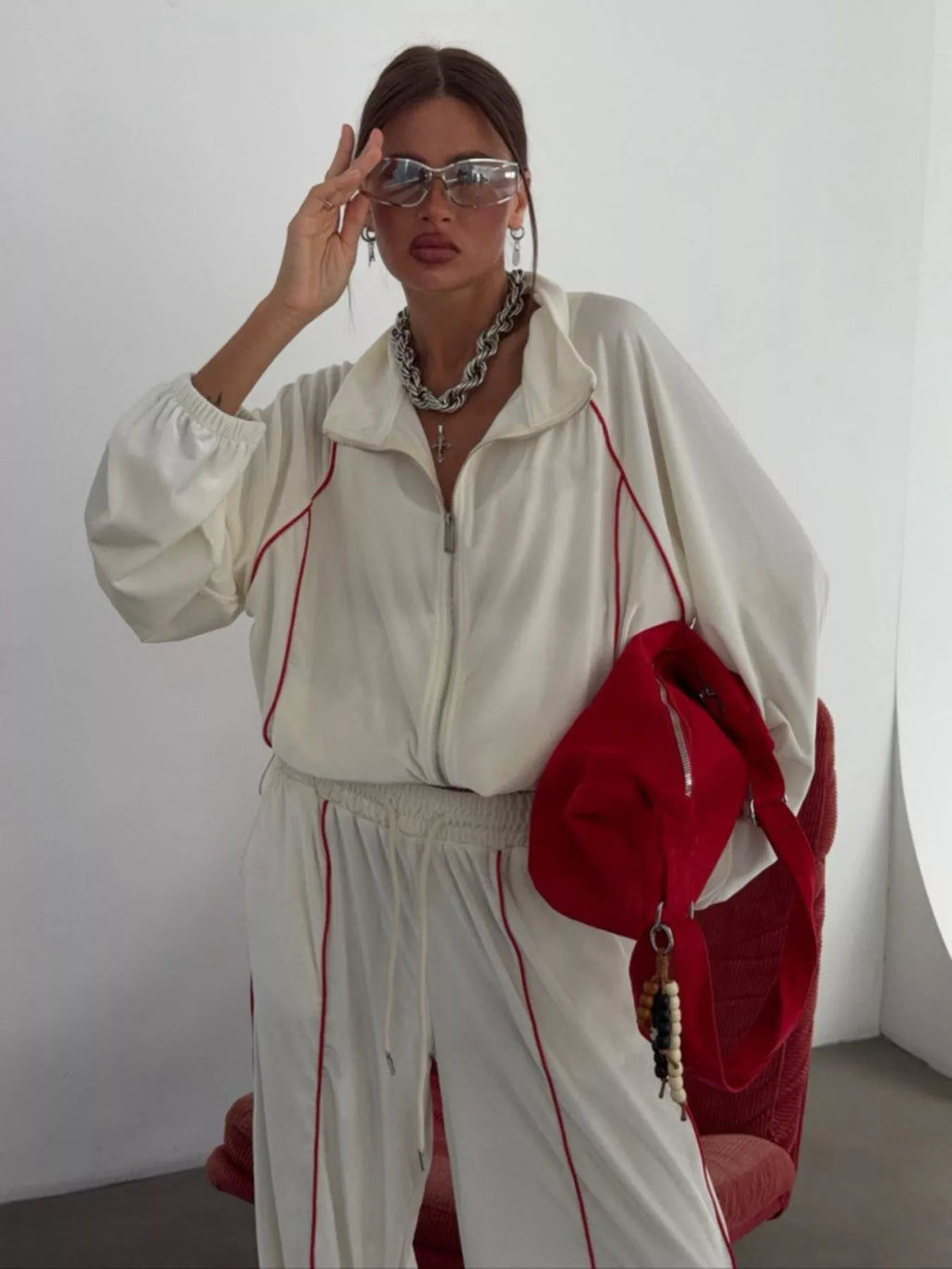 Zip Up Long Sleeve Top and Pants Set