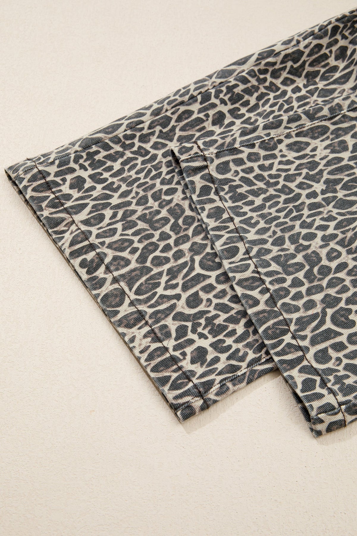 Leopard Denim Straight Leg Overall Jumpsuit