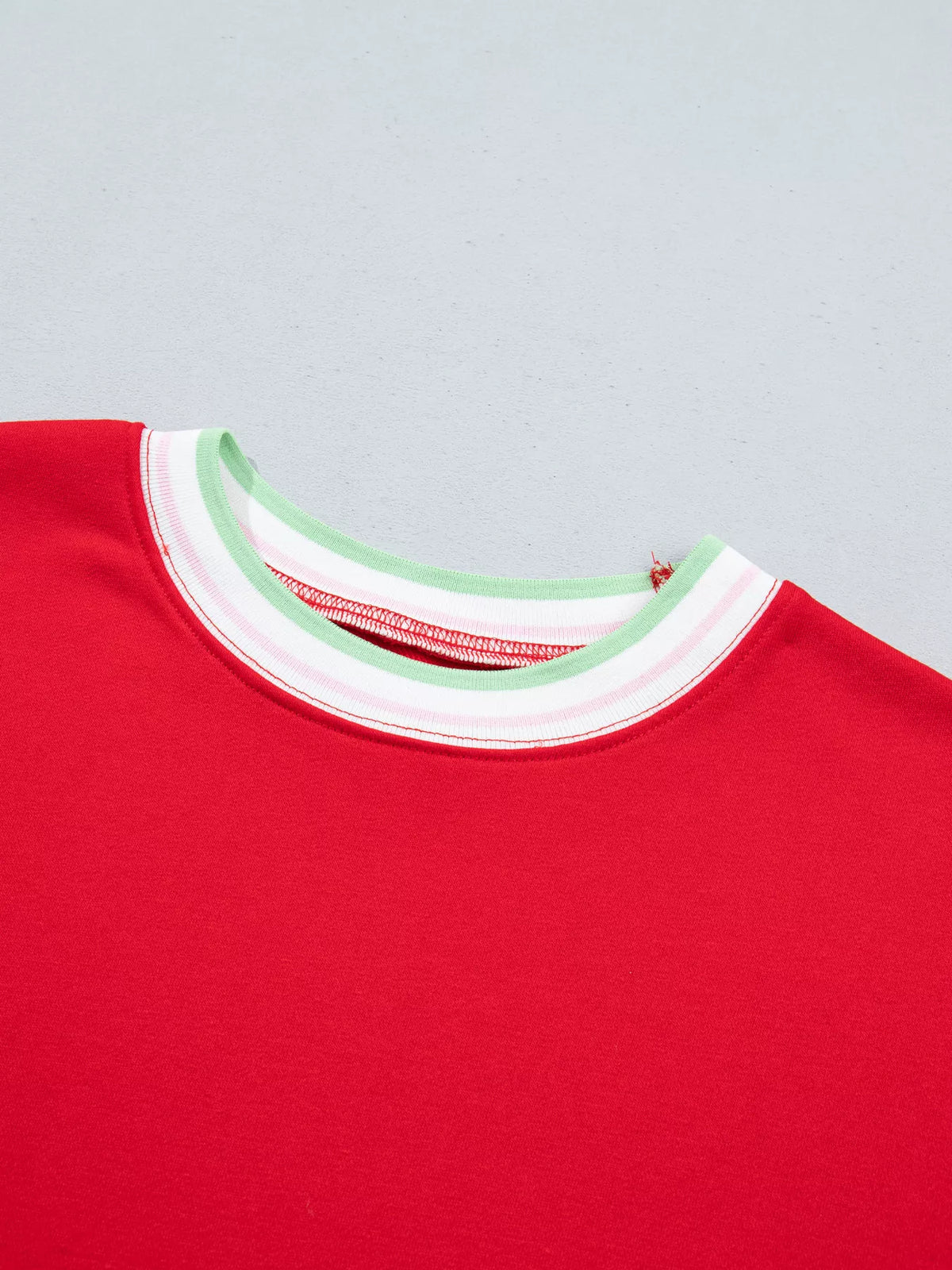 Contrast Striped Trim Baggy Pullover Sweatshirt