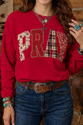 Floral Buffalo Plaid Striped Embroidered Patch Western Sweatshirt