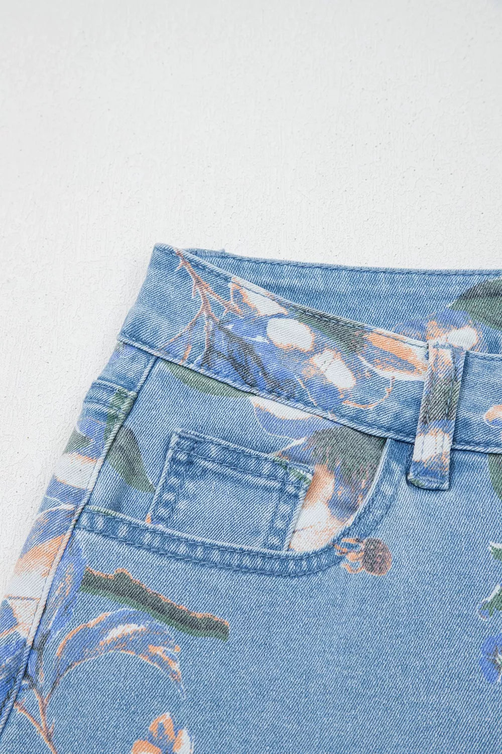 Floral Print Wide-Leg Jeans