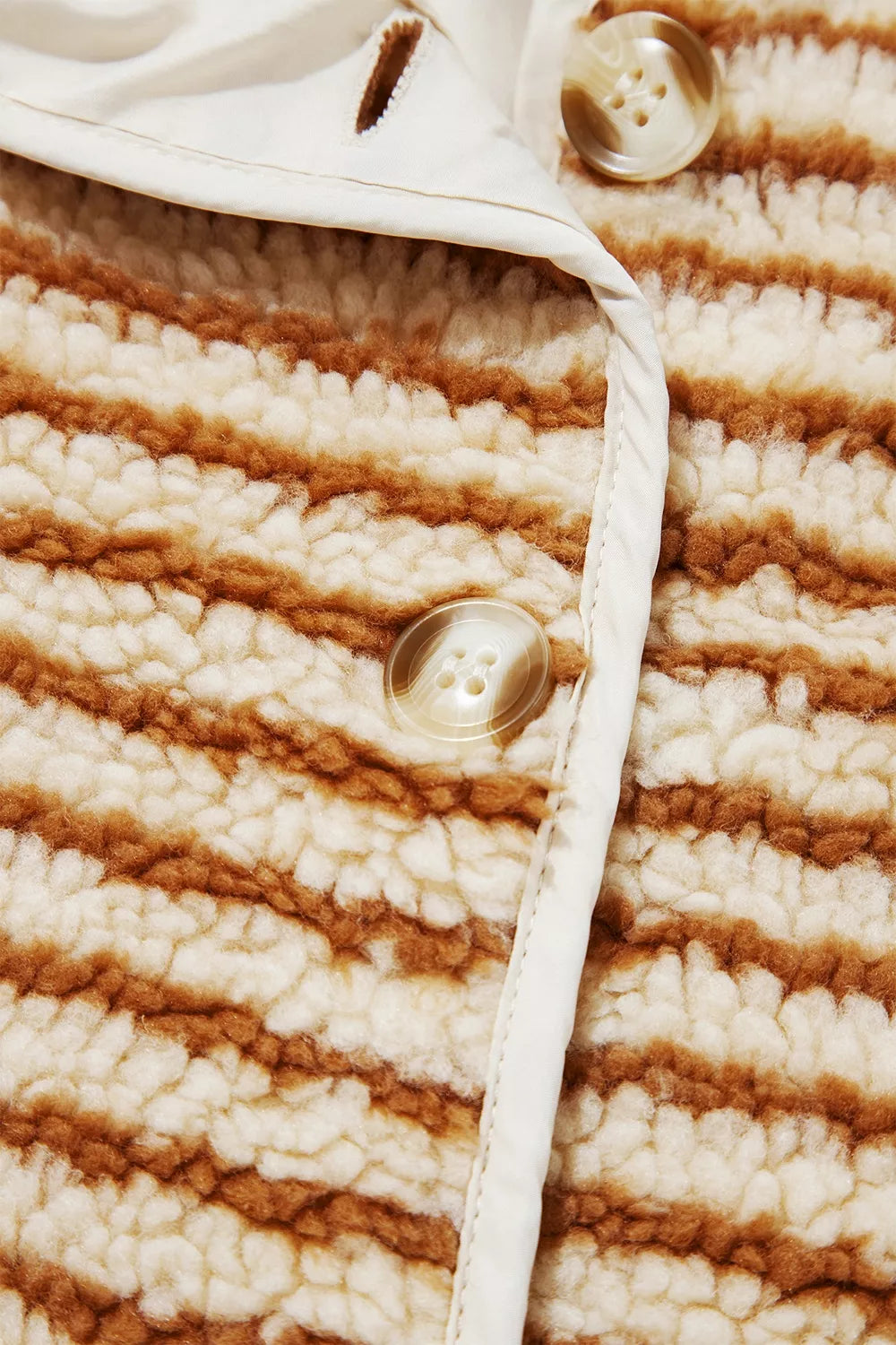 Striped Fleece Button Front Long Sleeve Regular Fit Jacket