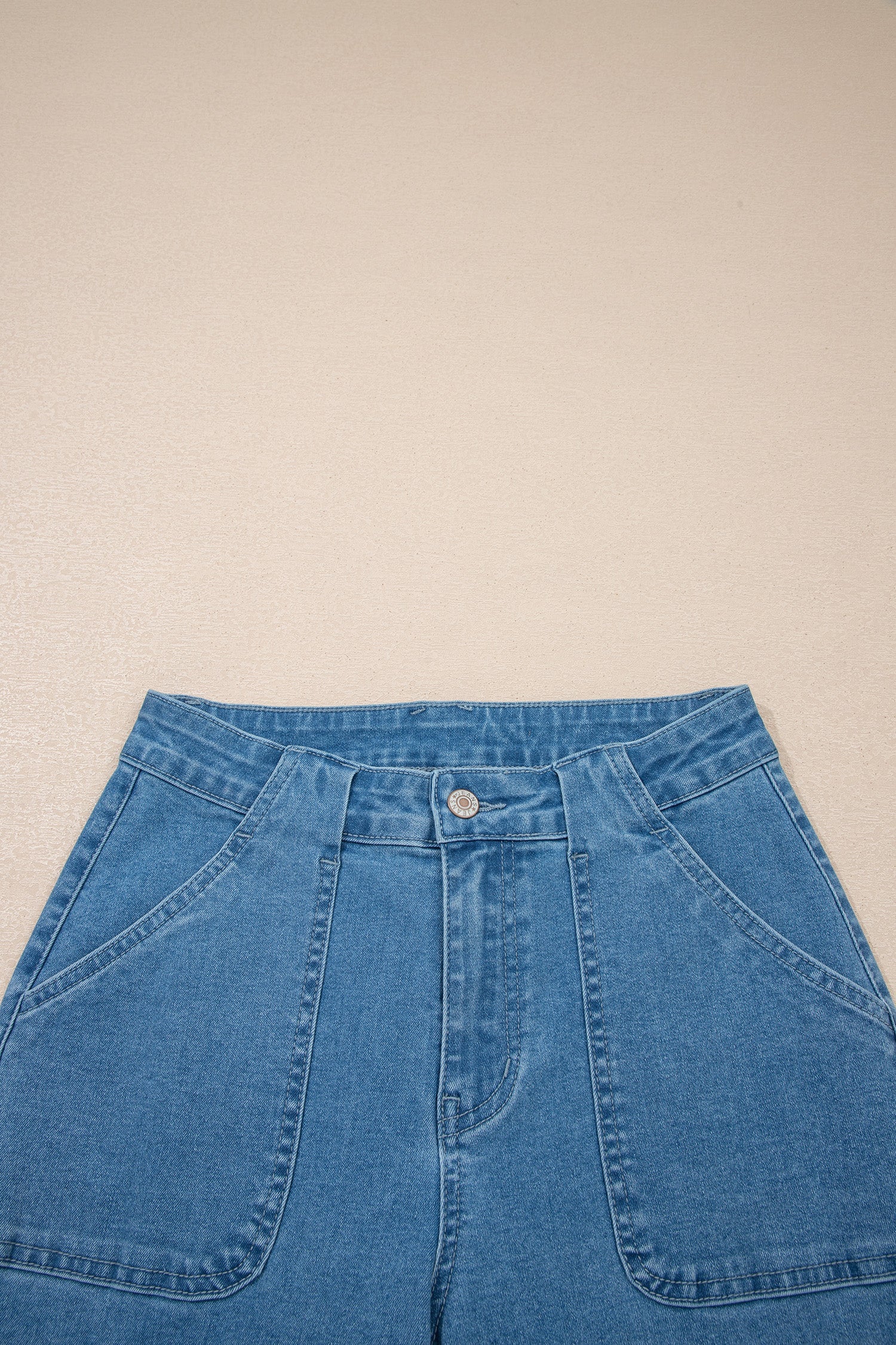 Dusk Blue Retro Washed Patch Pocket Stretchy Jeans