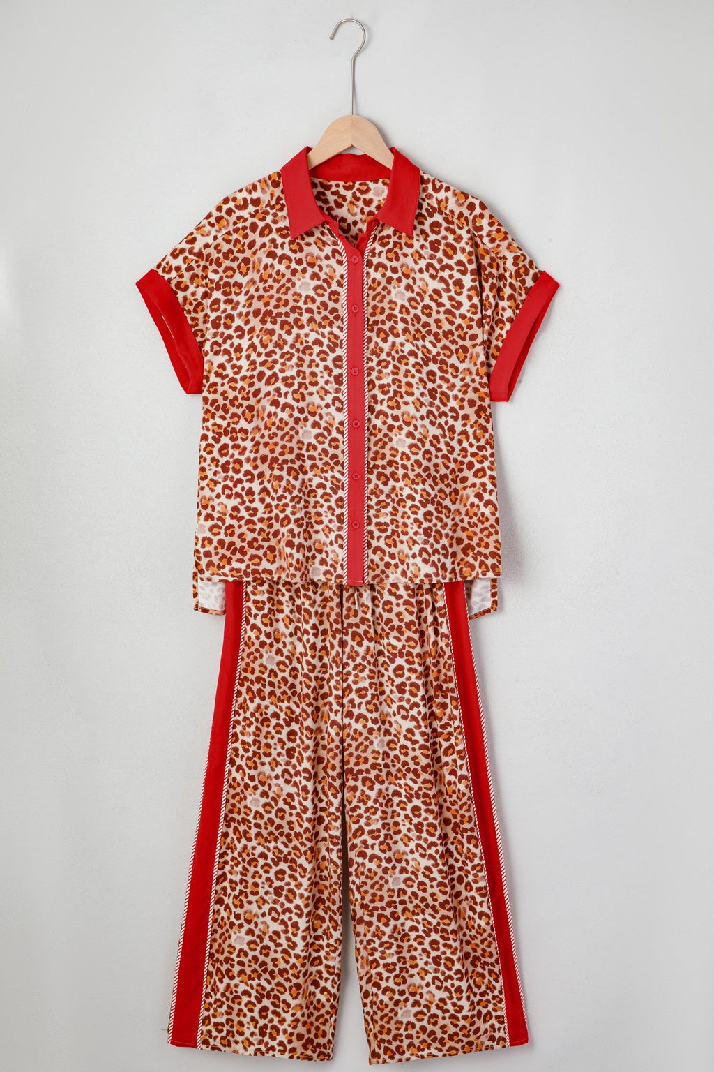 Leopard Contrast Trim Top and Pant Set