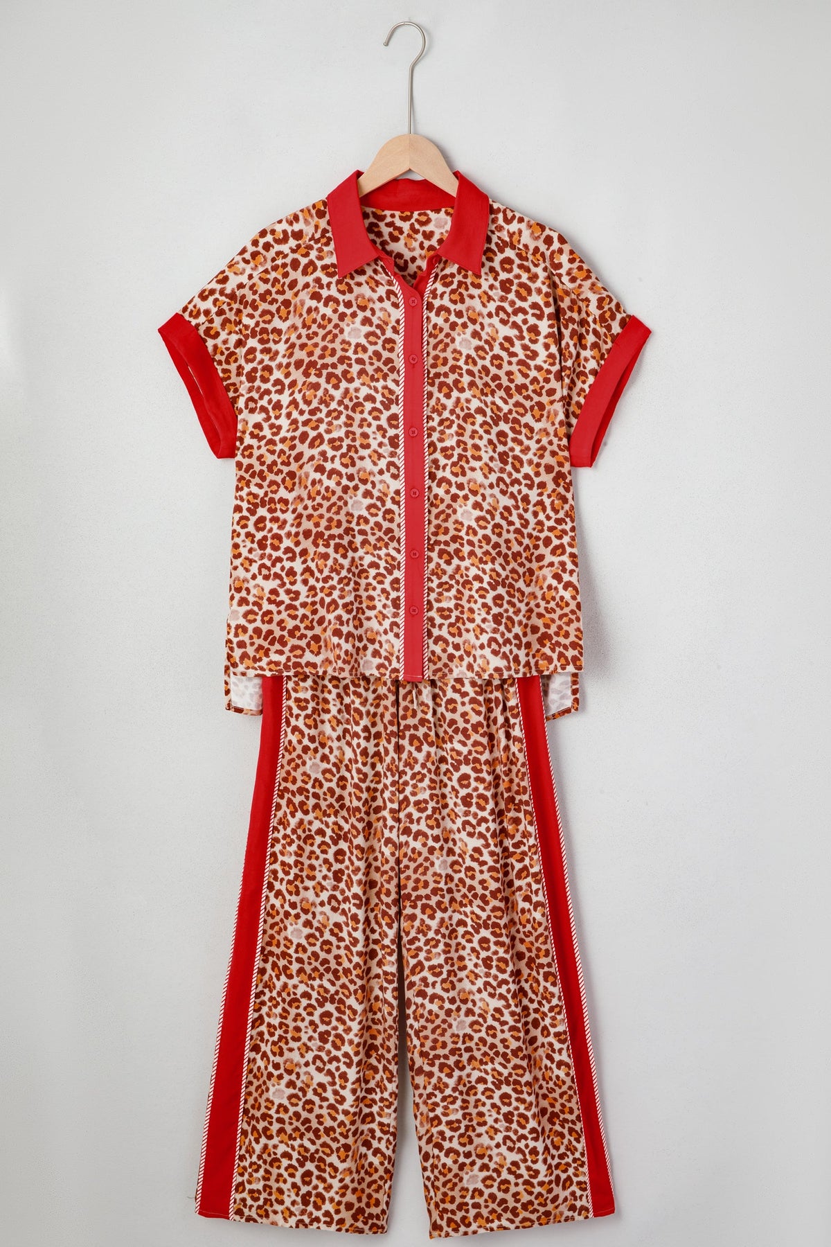 Leopard Contrast Trim Top and Pant Set