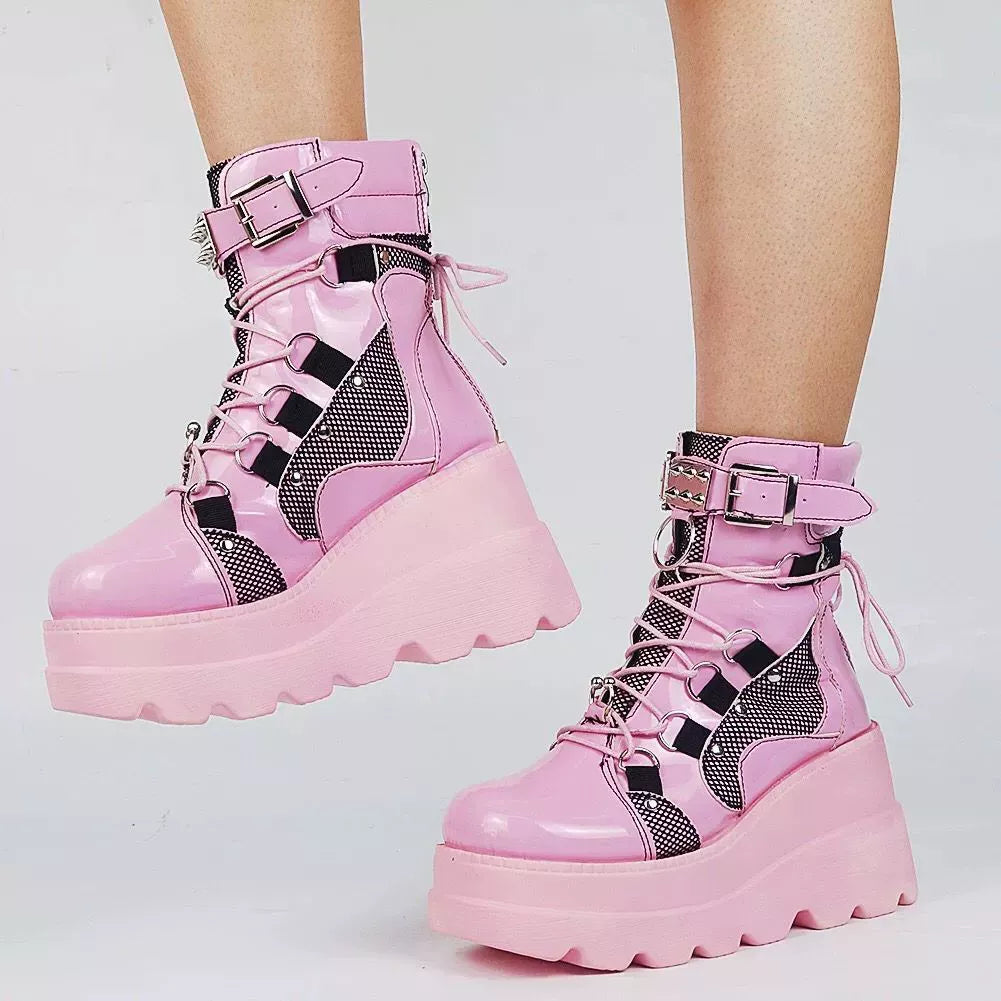 Lace Up Platform Wedge Boots