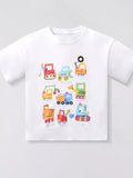 Children's Cartoon Construction Vehicle Crew Neck T-Shirt