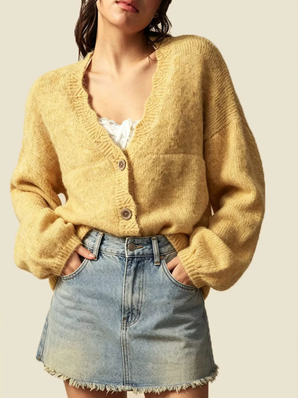 V-Neck Button-Down Knit Cardigan